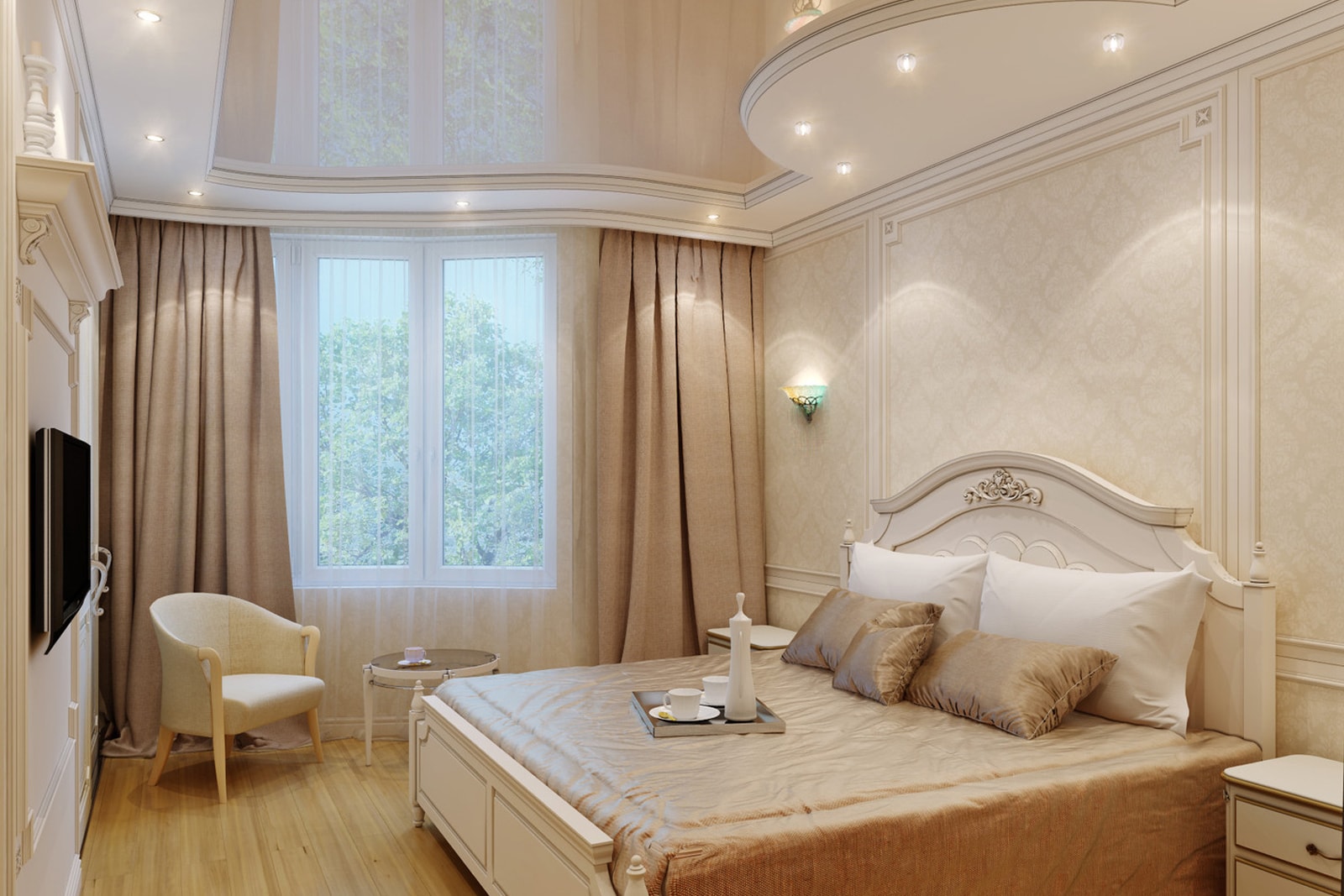 Дизайн-проект спальной комнаты с натяжными потолками